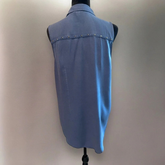 Rock & Republic M dusty blue button front sleeves high low tunic stud accent - Picture 7 of 7